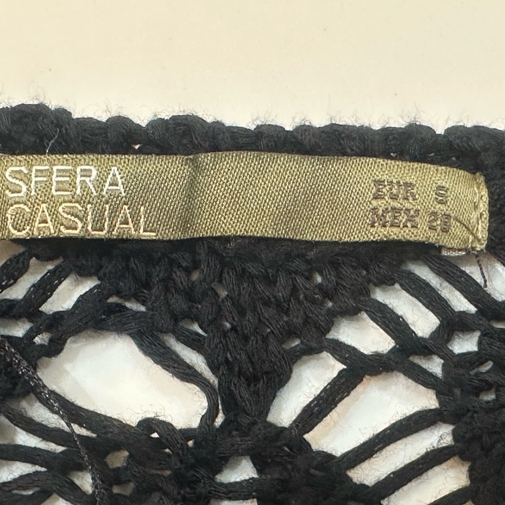 Sfera Black Open-Knit Crochet Boho Edgy  Short Sleeve Peasant Cardigan Size L/XL - Picture 5 of 9